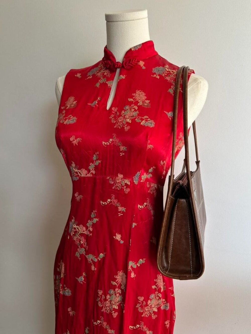 Vintage Y2K All That Jazz Red Floral Qipao Cheongsam Style Maxi Dress SIZE 5/6